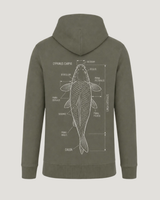 carpstylez Cyprinus Carpio Hoodie – Backprint, khakifarbener Karpfen-Hoodie #farbe_organic khaki
