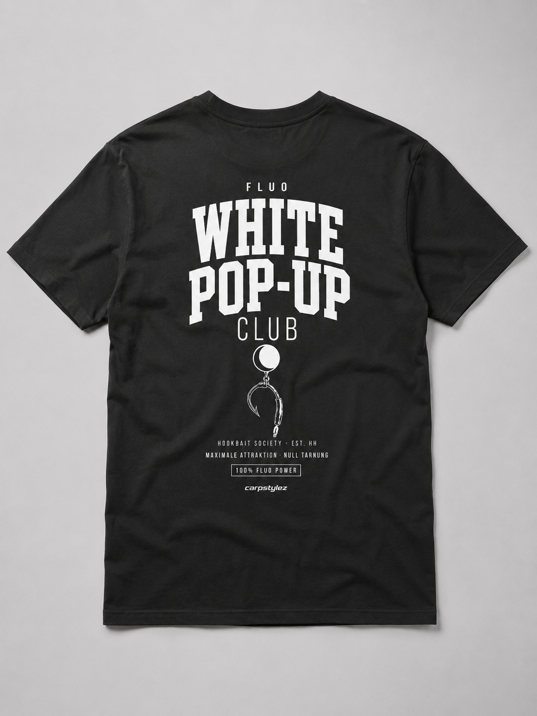carpstylez FLUO WHITE POP-UP Club Shirt schwarz – Flatlay Rückenprint