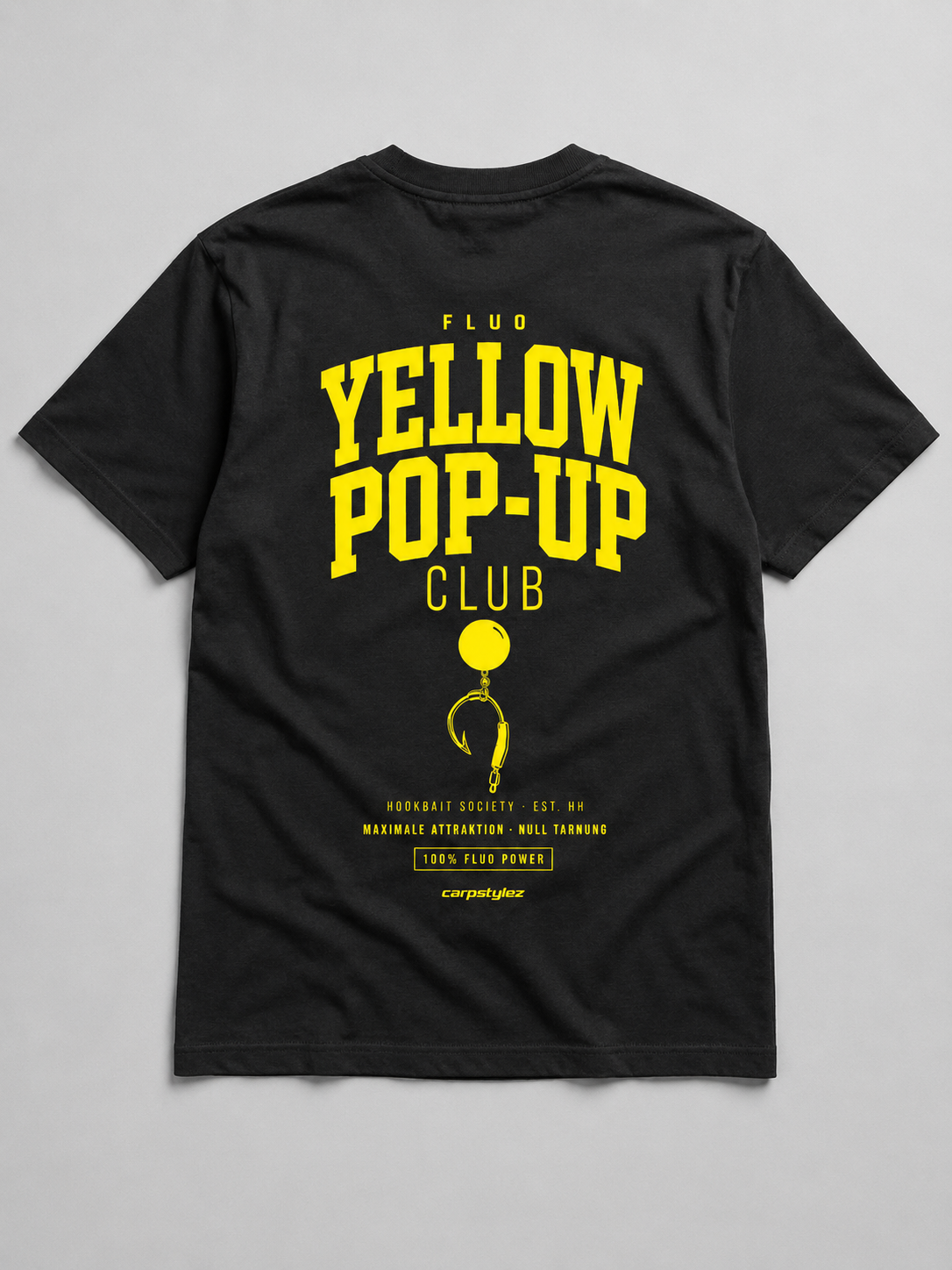 carpstylez FLUO YELLOW POP-UP Club Shirt schwarz – Flatlay Rückenprint