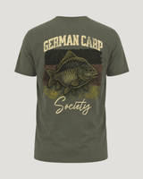 carpstylez German Carp Society Shirt – Backprint, khakifarbenes Karpfen-Streetwear Shirt #farbe_organic khaki