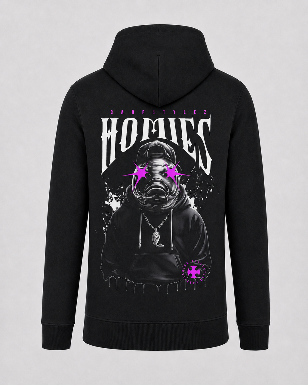 carpstylez Homies Hoodie – Backprint, schwarzer Karpfen-Hoodie