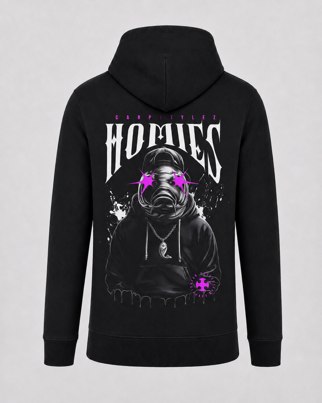 carpstylez Homies Hoodie – Backprint, schwarzer Karpfen-Hoodie