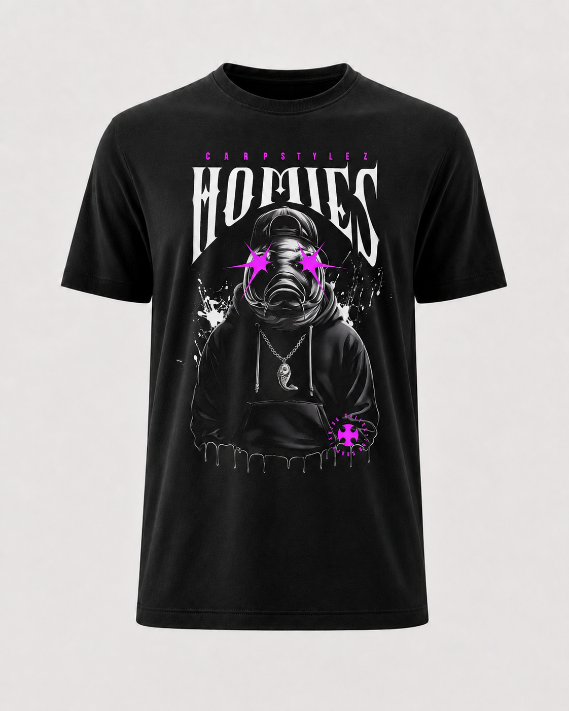 carpstylez Homies Shirt – Backprint, schwarzes Karpfen-Streetwear Shirt