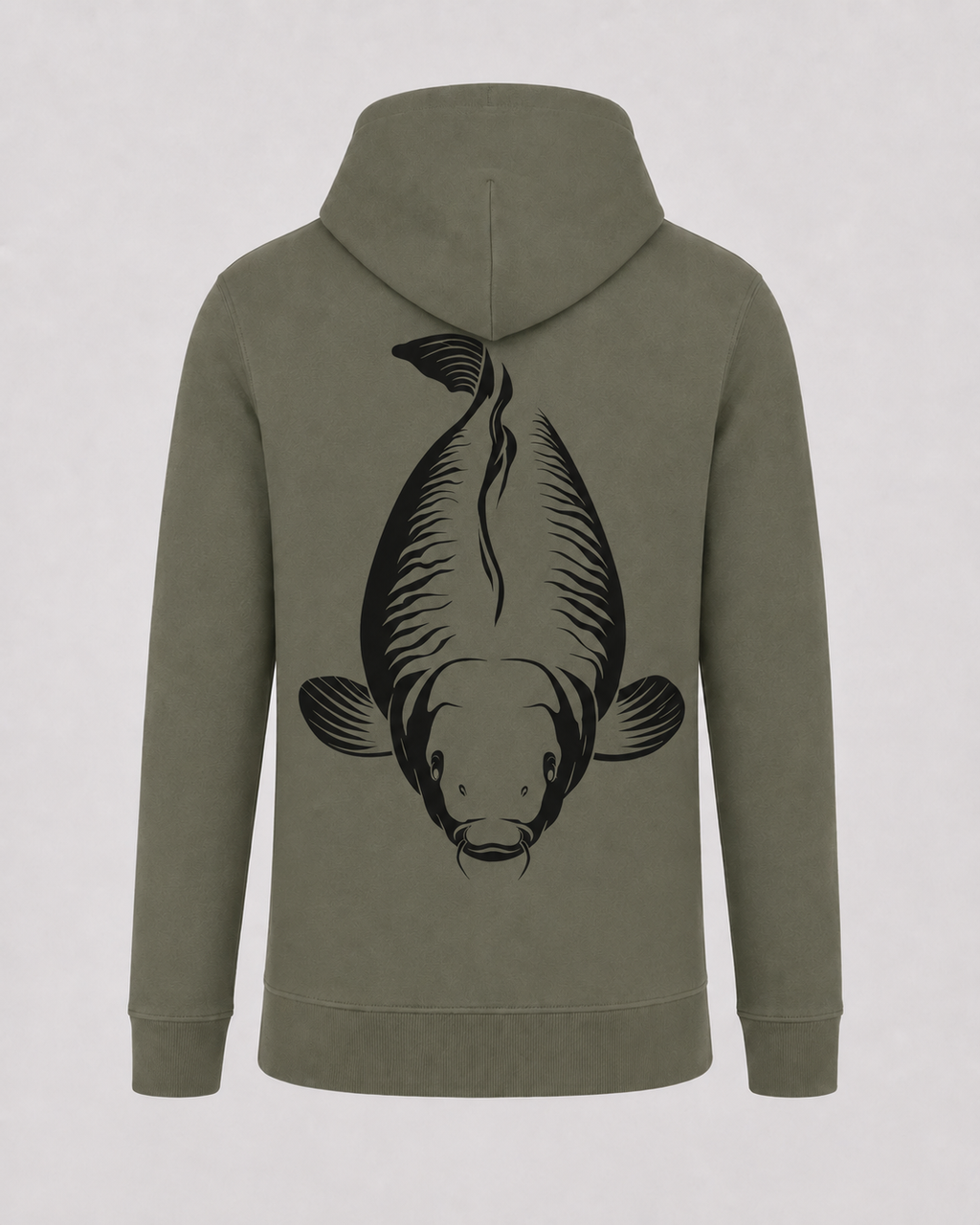 carpstylez King Carp Hoodie – Backprint, khakifarbener Karpfen-Hoodie