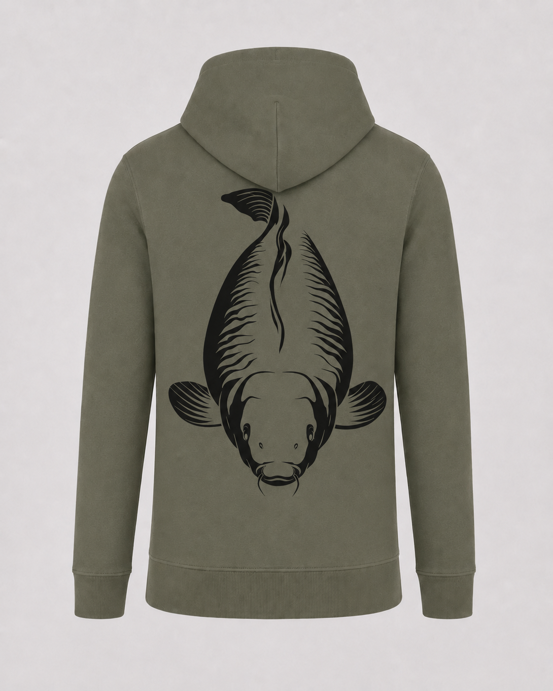 carpstylez King Carp Hoodie – Backprint, khakifarbener Karpfen-Hoodie
