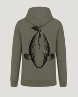 carpstylez King Carp Hoodie – Backprint, khakifarbener Karpfen-Hoodie #farbe_organic khaki