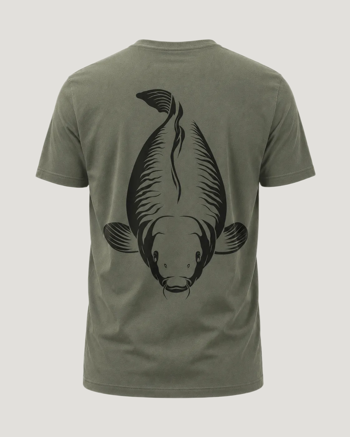 carpstylez King Carp Shirt – Backprint, khakifarbenes Karpfen-Streetwear Shirt #farbe_organic khaki
