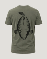 carpstylez King Carp Shirt – Backprint, khakifarbenes Karpfen-Streetwear Shirt #farbe_organic khaki