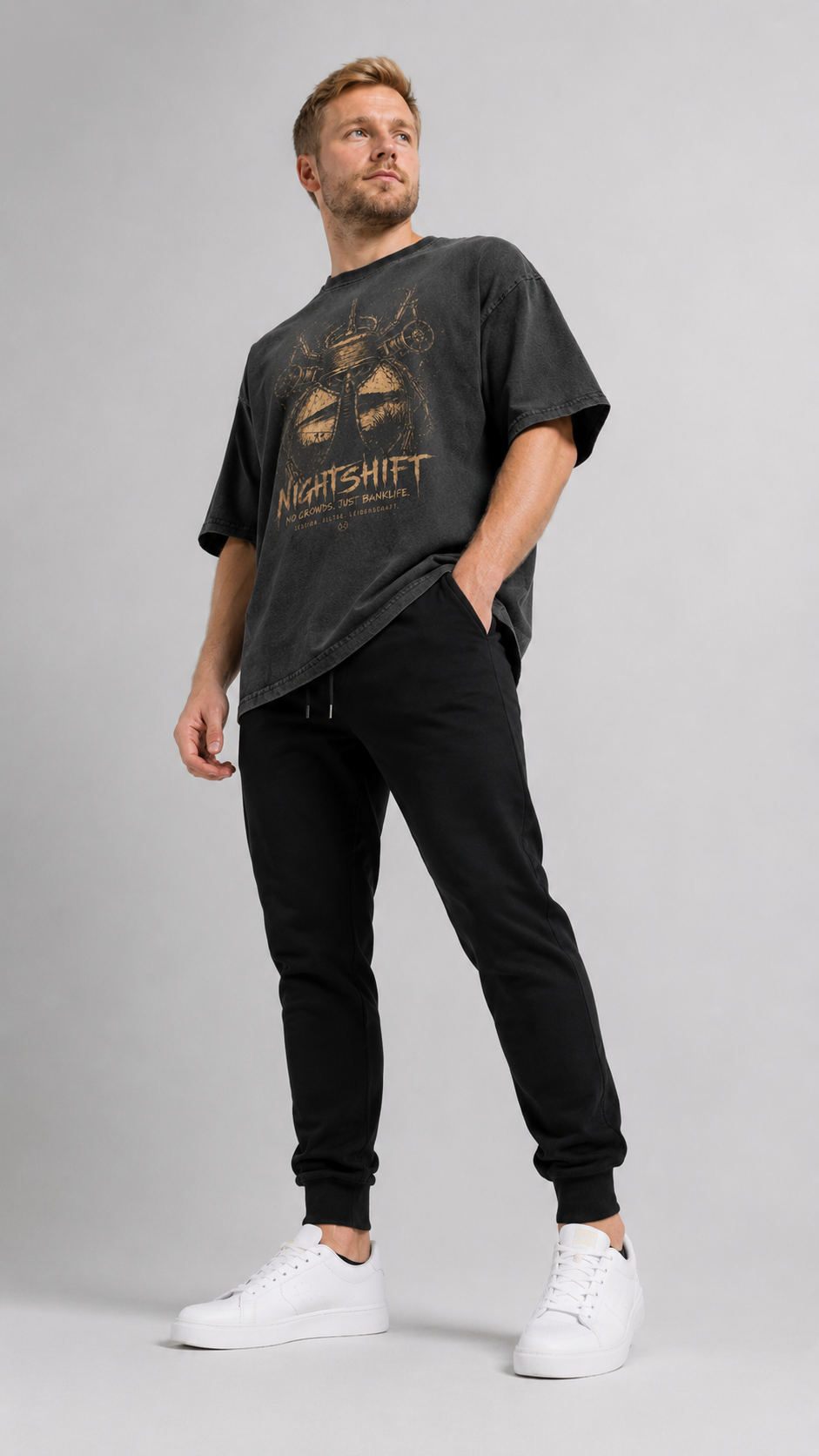 carpstylez NIGHTSHIFT Acid Wash Oversize Shirt – Studio Mock Fullbody, Karpfen-Streetwear