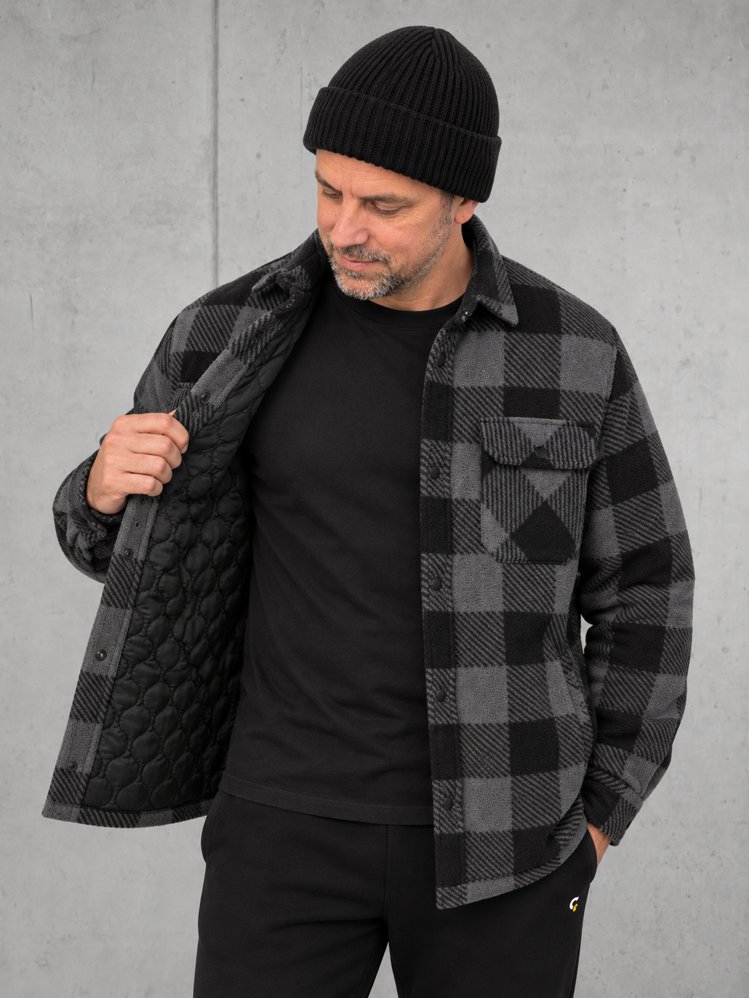 ESSENTIALS Karo Steppoverhemd NS523 – 02-lining-detail #farbe_iron grey / black