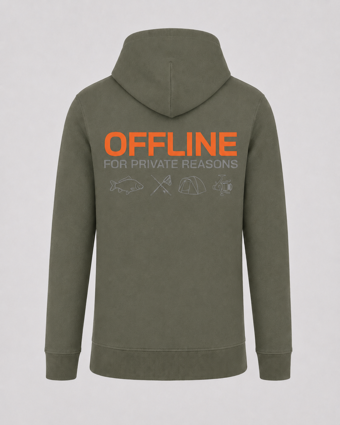 carpstylez Offline Hoodie – Backprint, khakifarbener Karpfen-Hoodie