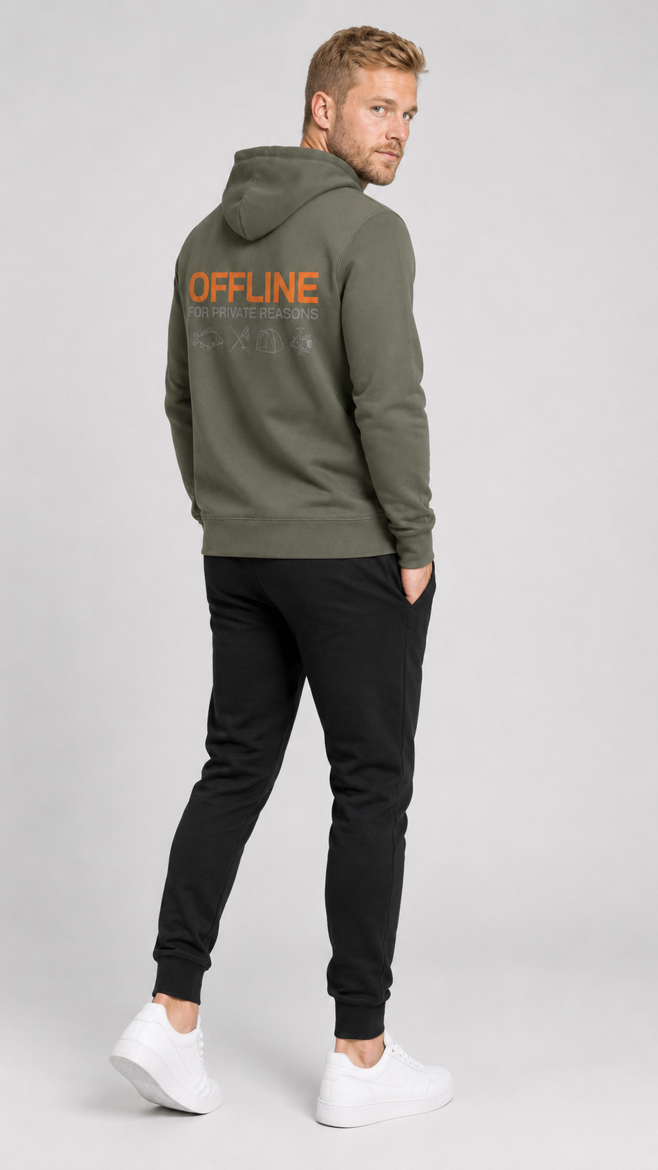 carpstylez OFFLINE Hoodie – Studio Mock Fullbody, Karpfen-Streetwear