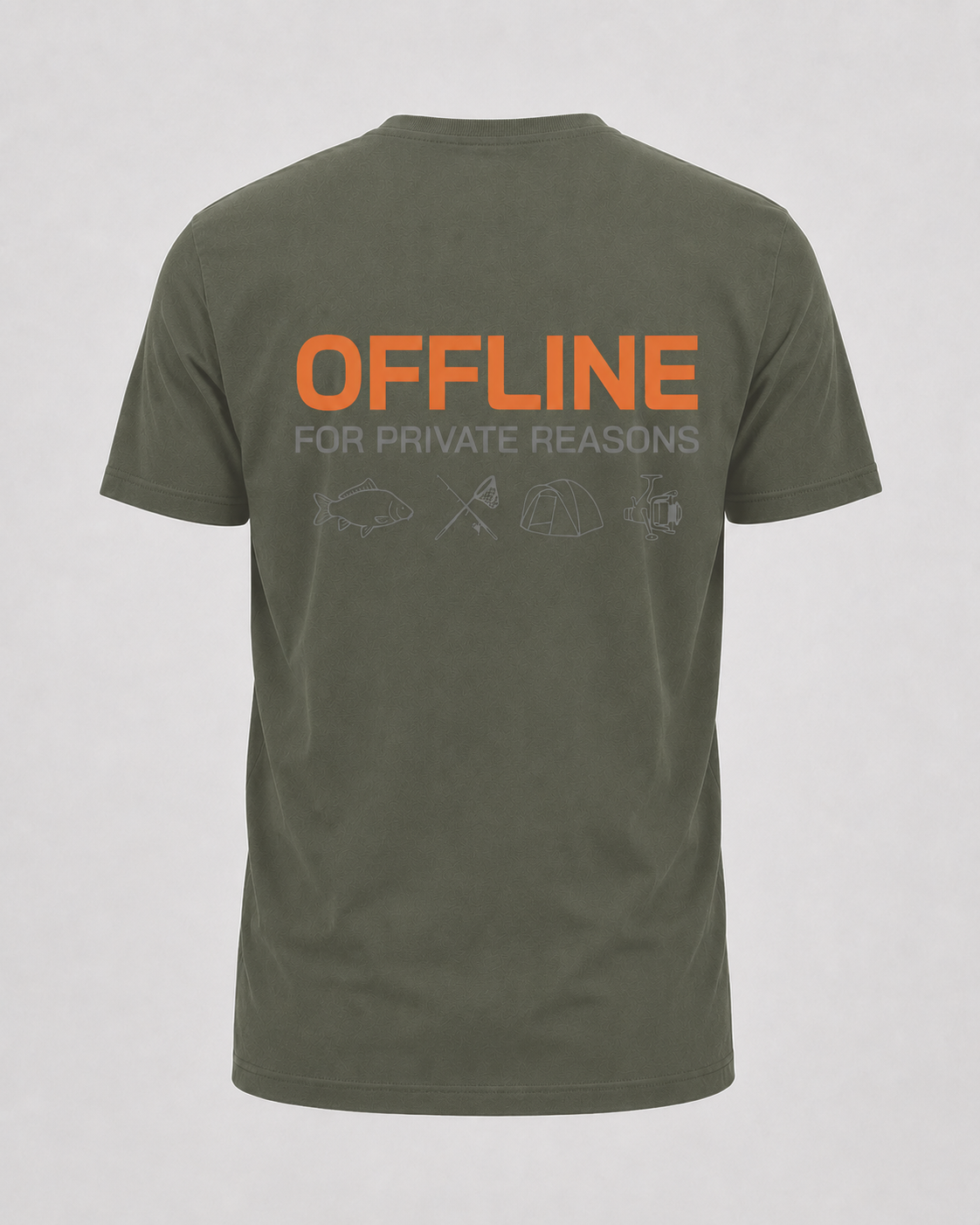 carpstylez Offline Shirt – Backprint, khakifarbenes Karpfen-Streetwear Shirt