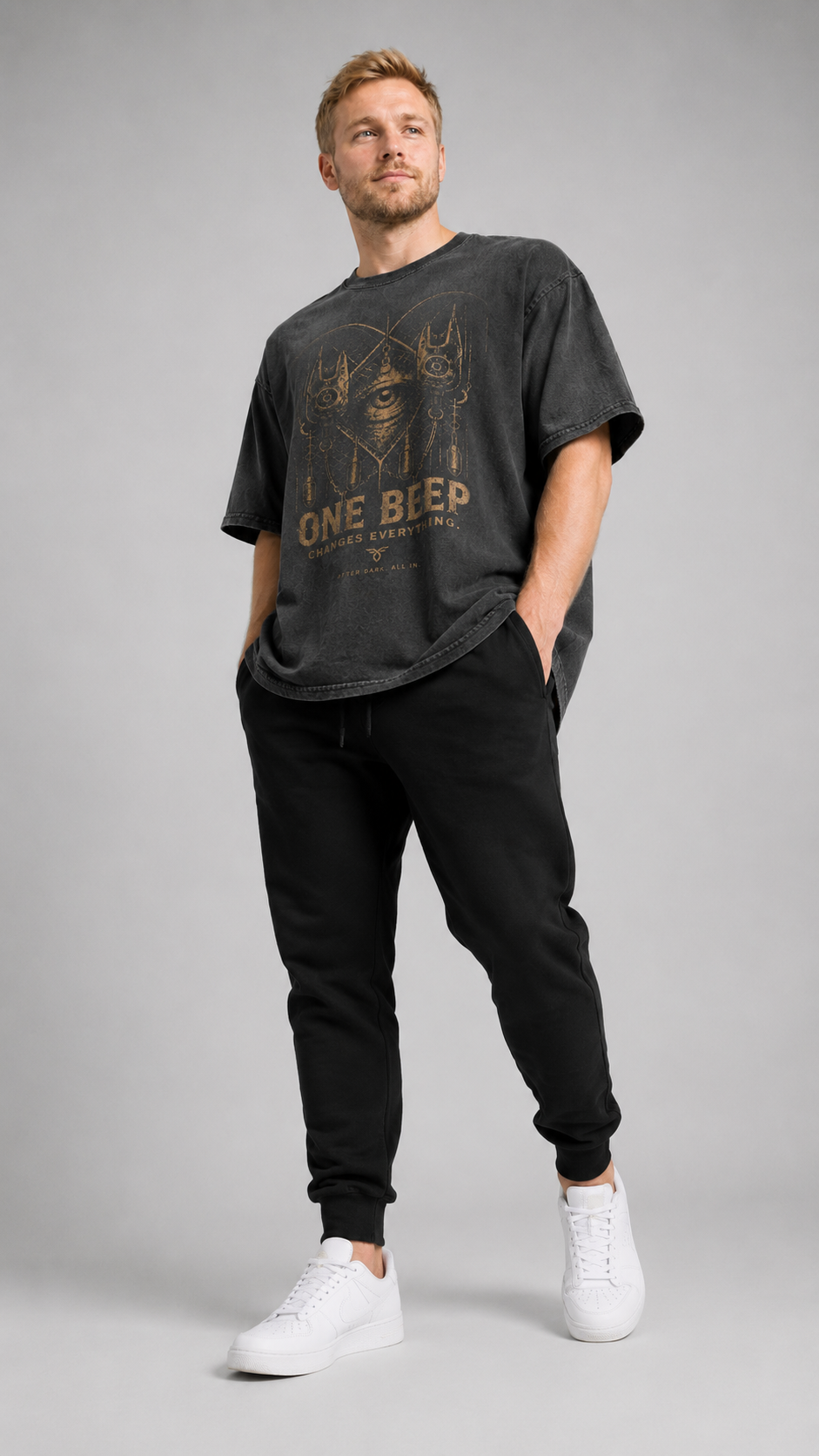 carpstylez ONE BEEP Acid Wash Oversize Shirt – Studio Mock Fullbody, Karpfen-Streetwear