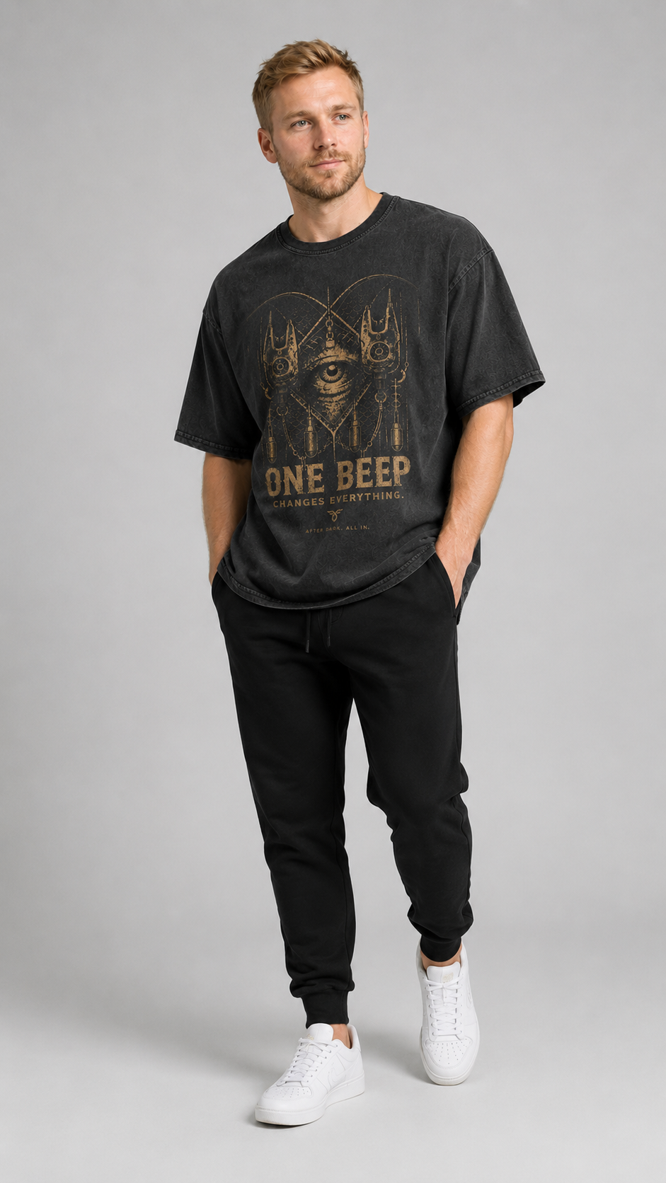carpstylez ONE BEEP Acid Wash Oversize Shirt – Studio Mock Fullbody, Karpfen-Streetwear