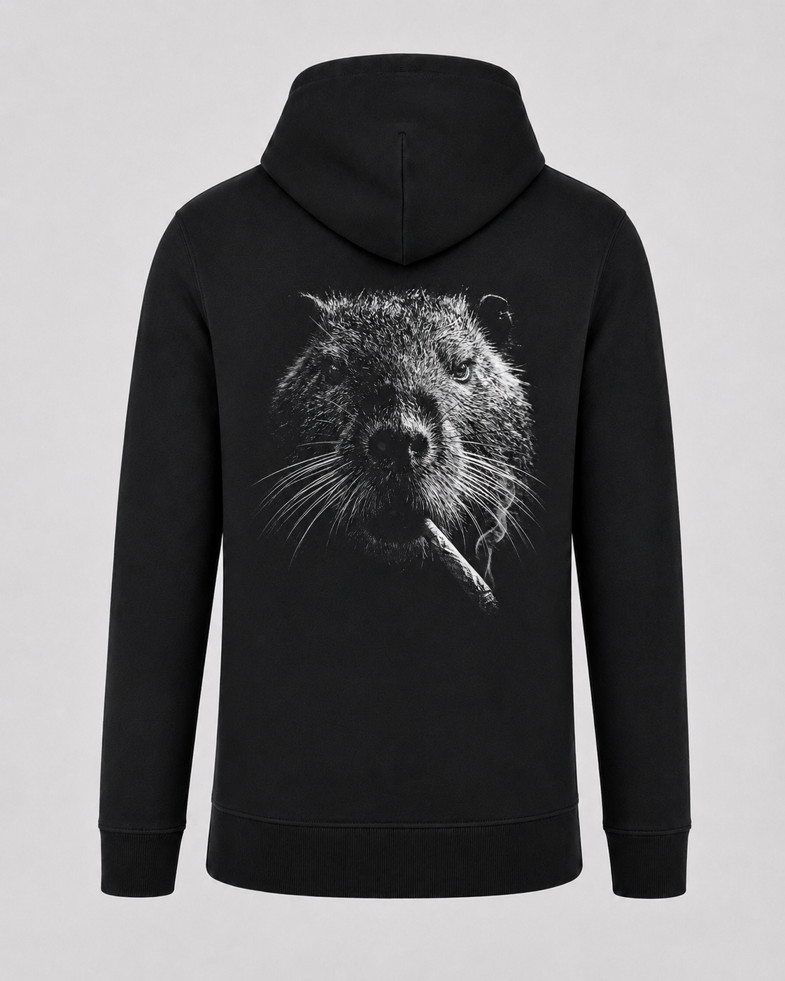 carpstylez Silt & Smoke Nutria Hoodie – Backprint, schwarzer Karpfen-Hoodie