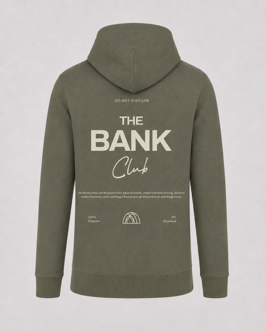 carpstylez The Bank Club Hoodie – Backprint, khakifarbener Karpfen-Hoodie