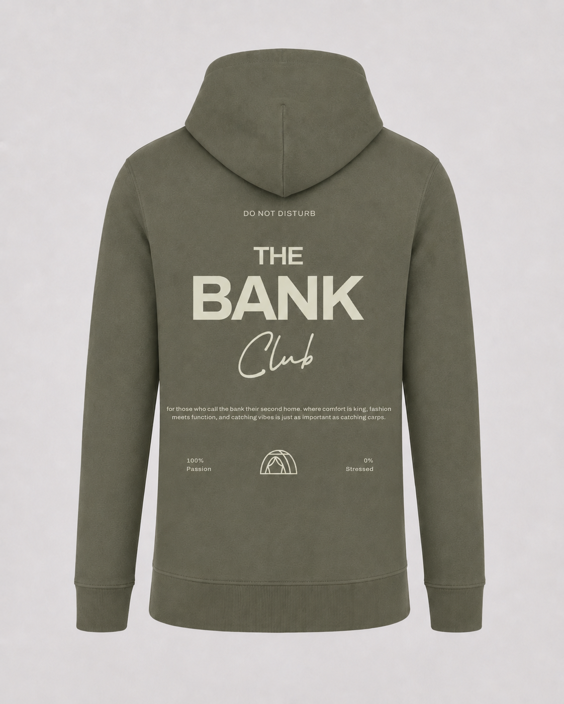 carpstylez The Bank Club Hoodie – Backprint, khakifarbener Karpfen-Hoodie