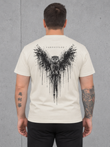 carpstylez THE OWL Shirt Ivory – Backprint getragen, Karpfen-Streetwear _var_ivory #farbe_ivory