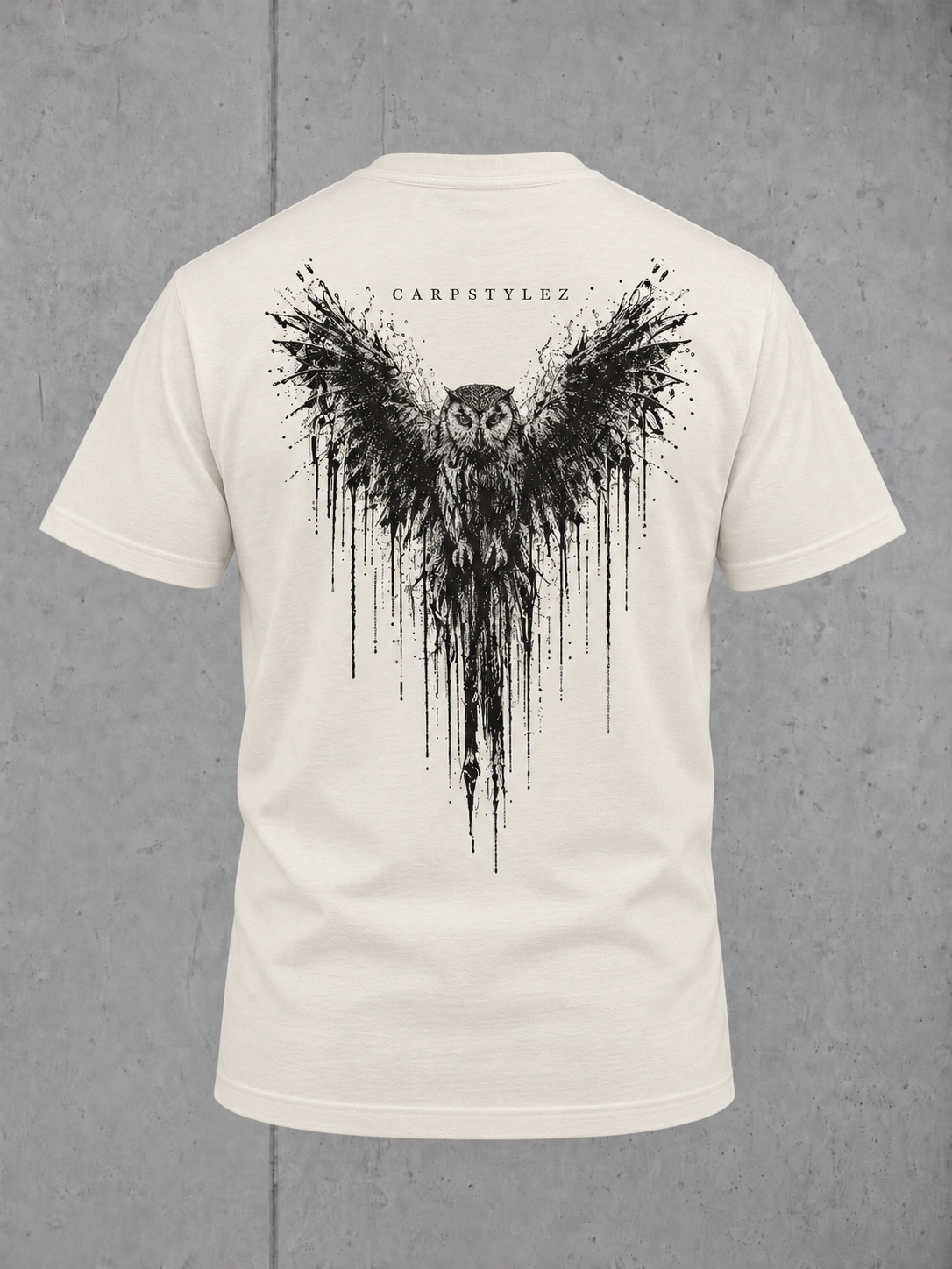 carpstylez THE OWL Shirt Ivory – Rückseite, Karpfen-Streetwear _var_ivory #farbe_ivory