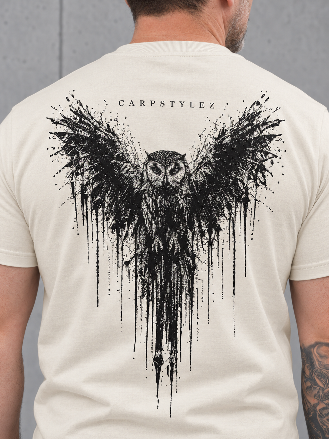 carpstylez THE OWL Shirt Ivory – Print-Detail Eule, Karpfen-Streetwear _var_ivory #farbe_ivory