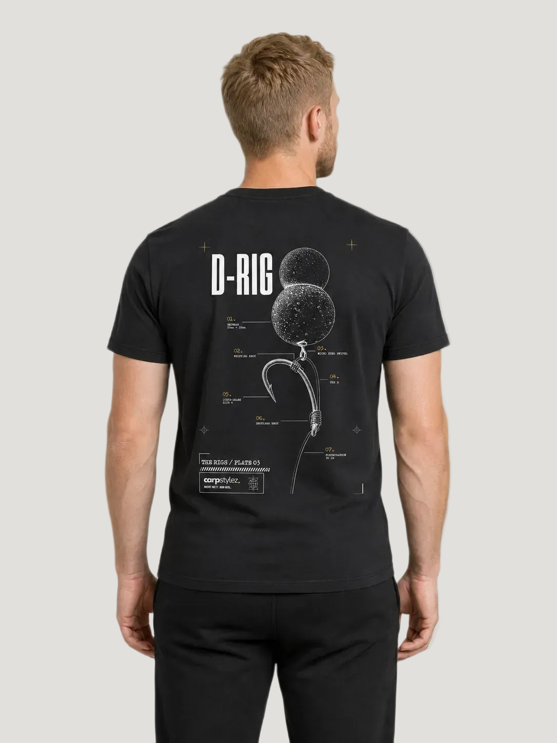 carpstylez THE RIGS D-Rig Shirt Black – Trageansicht 1, Karpfen-Streetwear _var_black #farbe_black