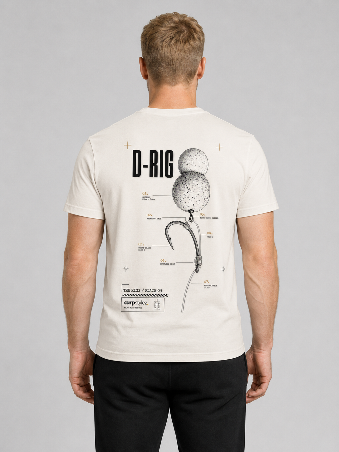 carpstylez THE RIGS D-Rig Shirt Ivory – Trageansicht 1, Karpfen-Streetwear _var_ivory