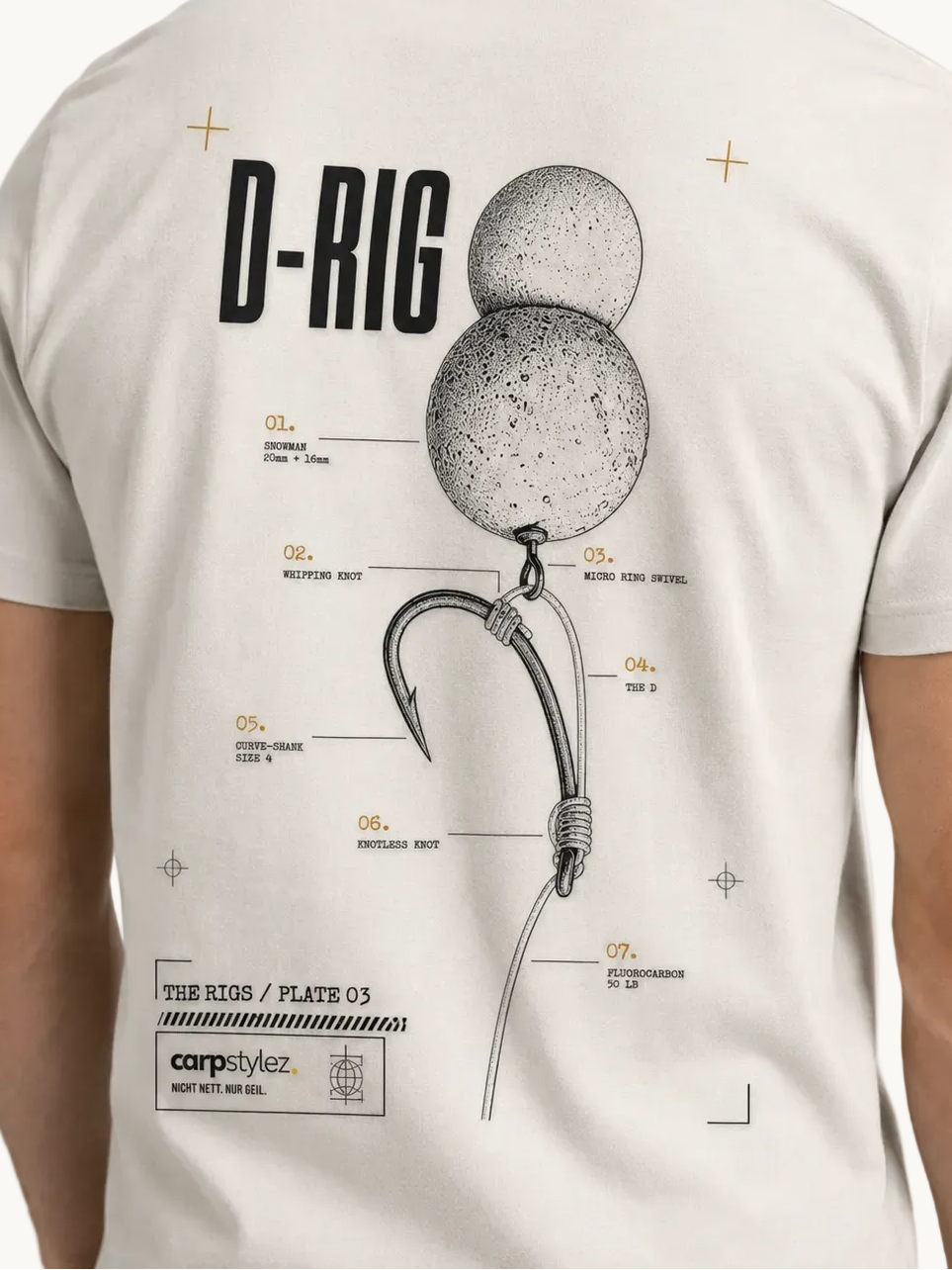 carpstylez THE RIGS D-Rig Shirt Ivory – Trageansicht 4, Karpfen-Streetwear _var_ivory #farbe_ivory