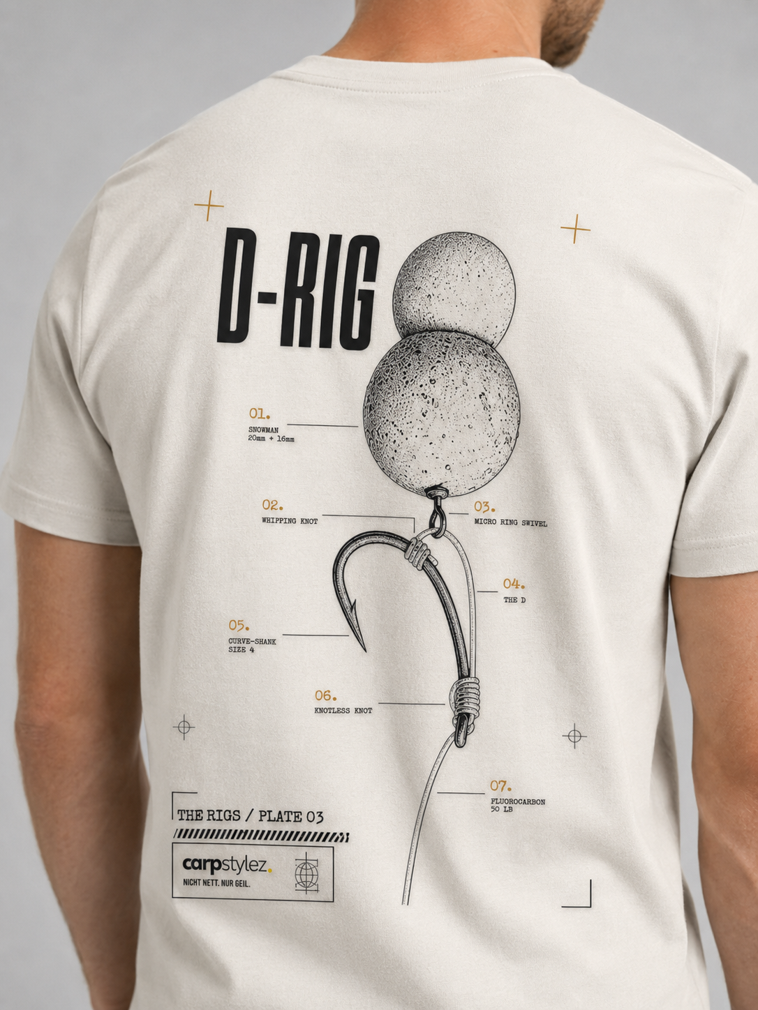 carpstylez THE RIGS D-Rig Shirt Ivory – Trageansicht 4, Karpfen-Streetwear _var_ivory