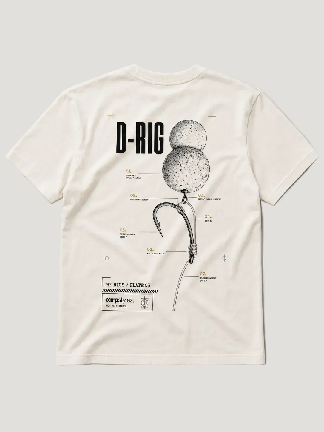 carpstylez THE RIGS D-Rig Shirt Ivory – Backprint, Karpfen-Streetwear _var_ivory #farbe_ivory