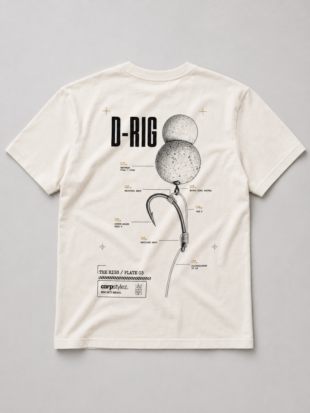 carpstylez THE RIGS D-Rig Shirt Ivory – Backprint, Karpfen-Streetwear _var_ivory