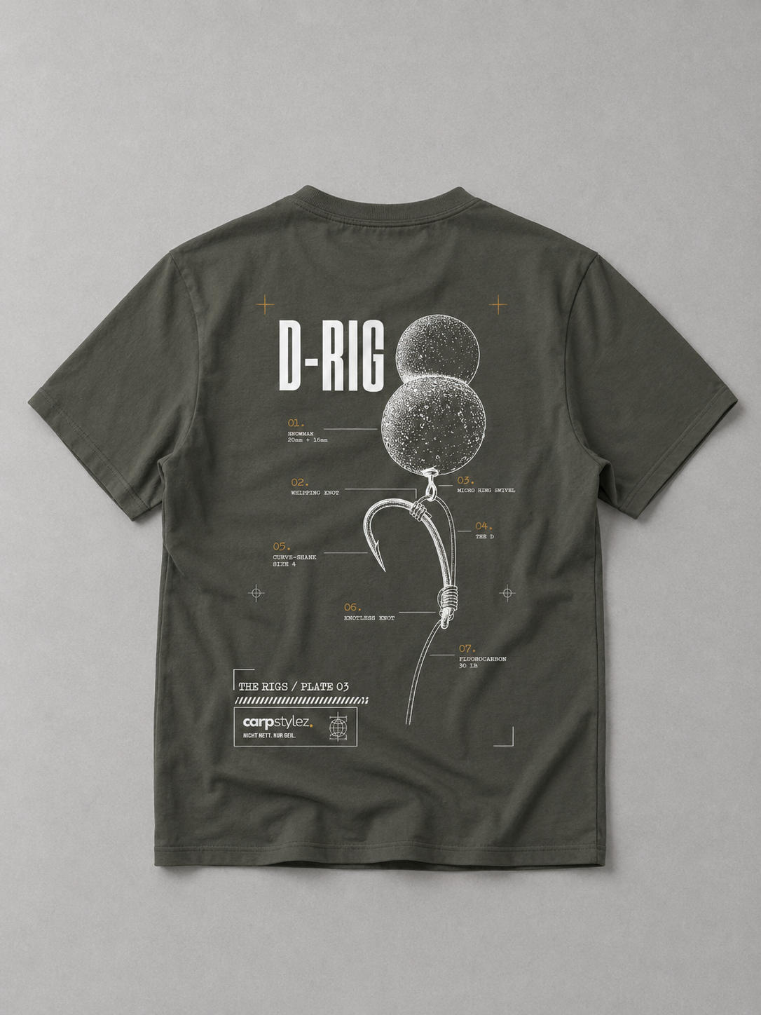 carpstylez THE RIGS D-Rig Shirt Organic Khaki – Backprint, Karpfen-Streetwear _var_organic-khaki