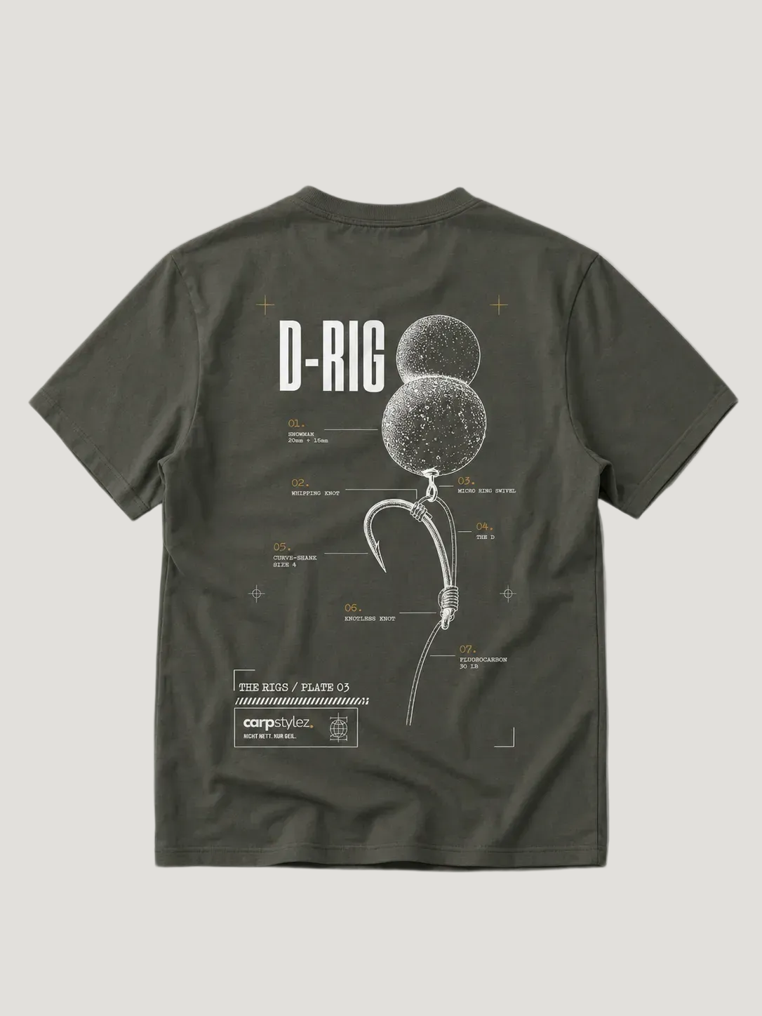 carpstylez THE RIGS D-Rig Shirt Organic Khaki – Backprint, Karpfen-Streetwear _var_organic-khaki #farbe_organic khaki