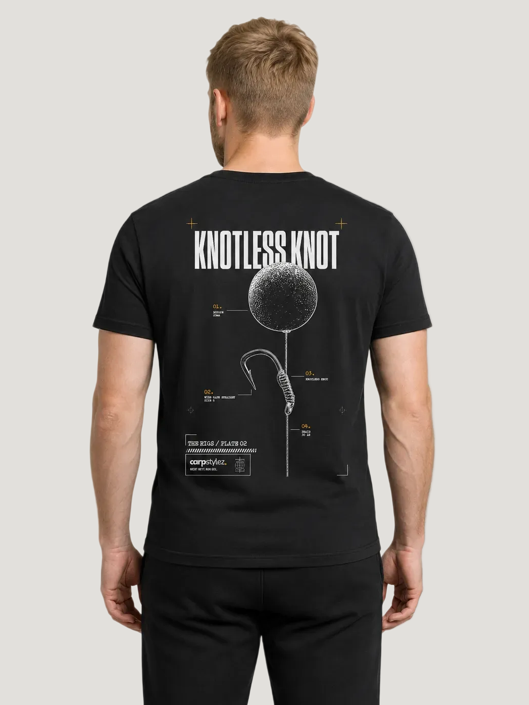 carpstylez THE RIGS Knotless Knot Shirt Black – Trageansicht 1, Karpfen-Streetwear _var_black #farbe_black