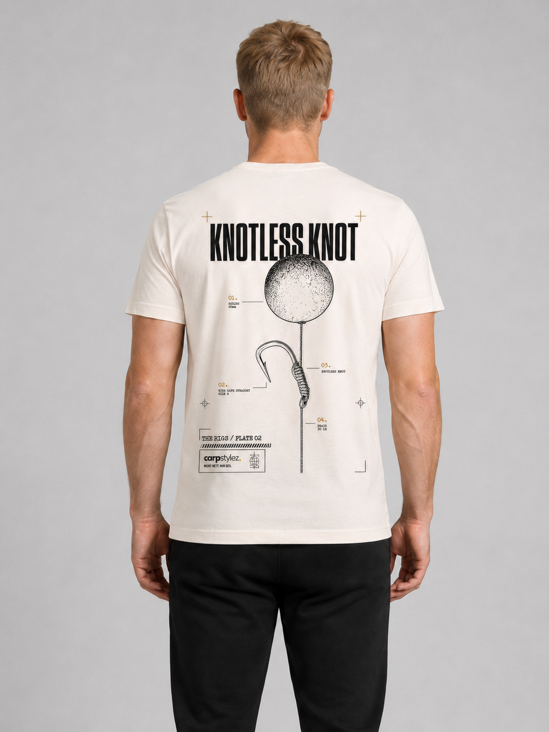 carpstylez THE RIGS Knotless Knot Shirt Ivory – Trageansicht 1, Karpfen-Streetwear _var_ivory