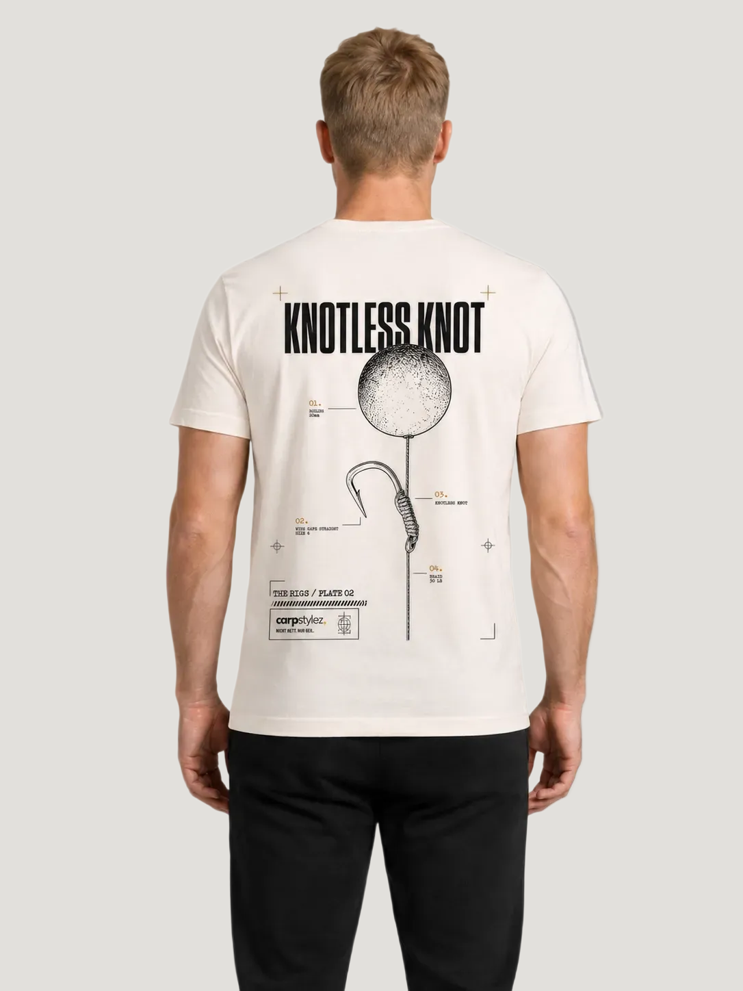 carpstylez THE RIGS Knotless Knot Shirt Ivory – Trageansicht 1, Karpfen-Streetwear _var_ivory #farbe_ivory
