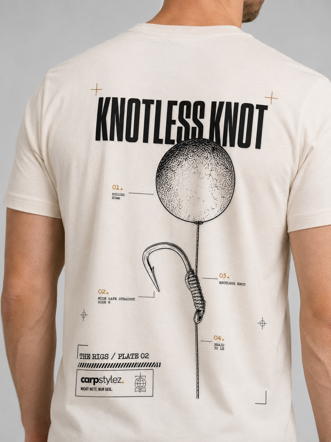 carpstylez THE RIGS Knotless Knot Shirt Ivory – Trageansicht 4, Karpfen-Streetwear _var_ivory