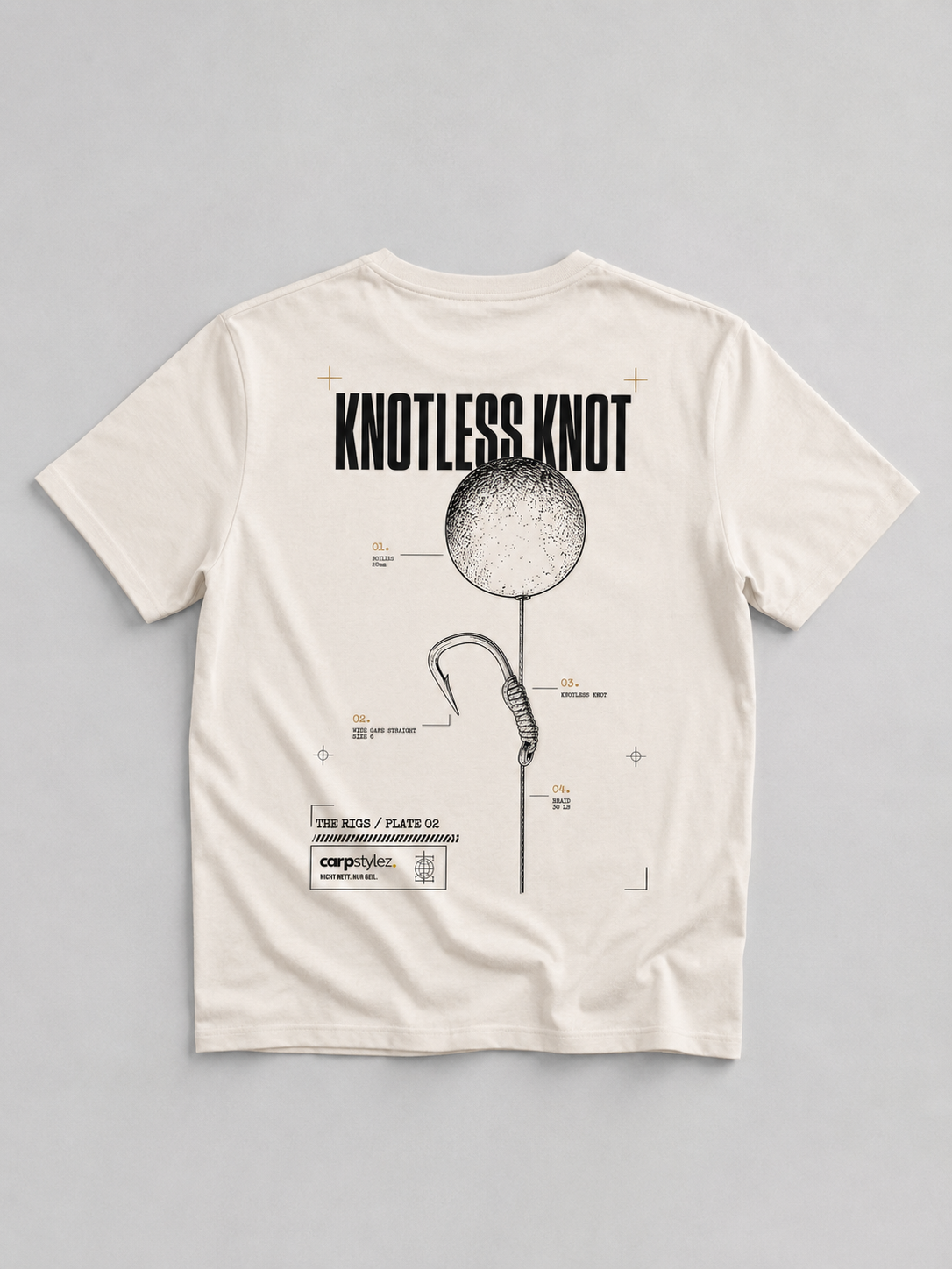 carpstylez THE RIGS Knotless Knot Shirt Ivory – Backprint, Karpfen-Streetwear _var_ivory