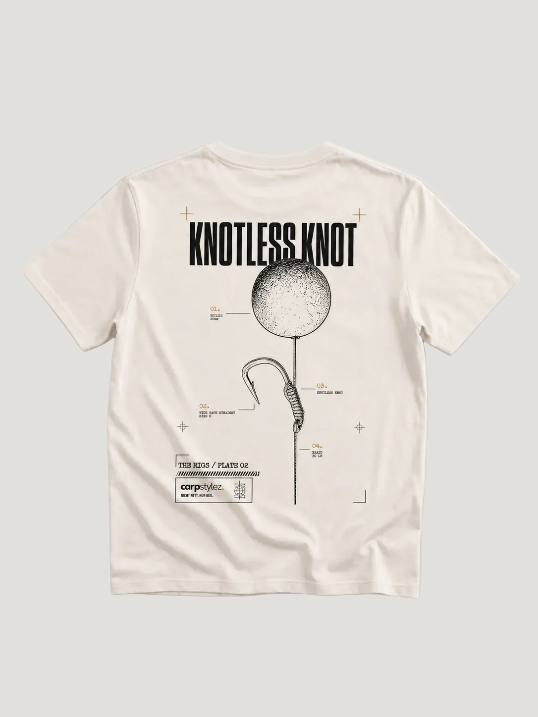 carpstylez THE RIGS Knotless Knot Shirt Ivory – Backprint, Karpfen-Streetwear _var_ivory #farbe_ivory