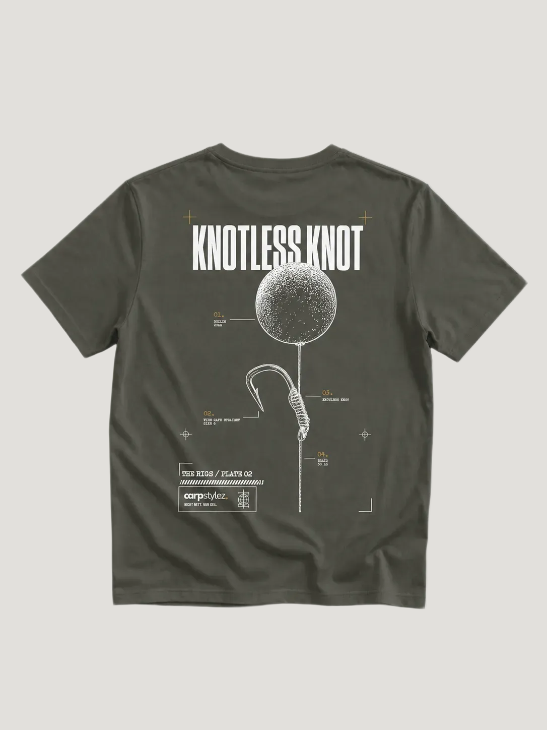 carpstylez THE RIGS Knotless Knot Shirt Organic Khaki – Backprint, Karpfen-Streetwear _var_organic-khaki #farbe_organic khaki