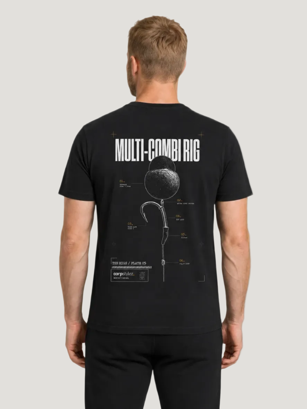 carpstylez THE RIGS Multi-Combi Rig Shirt Black – Trageansicht 1, Karpfen-Streetwear _var_black #farbe_black