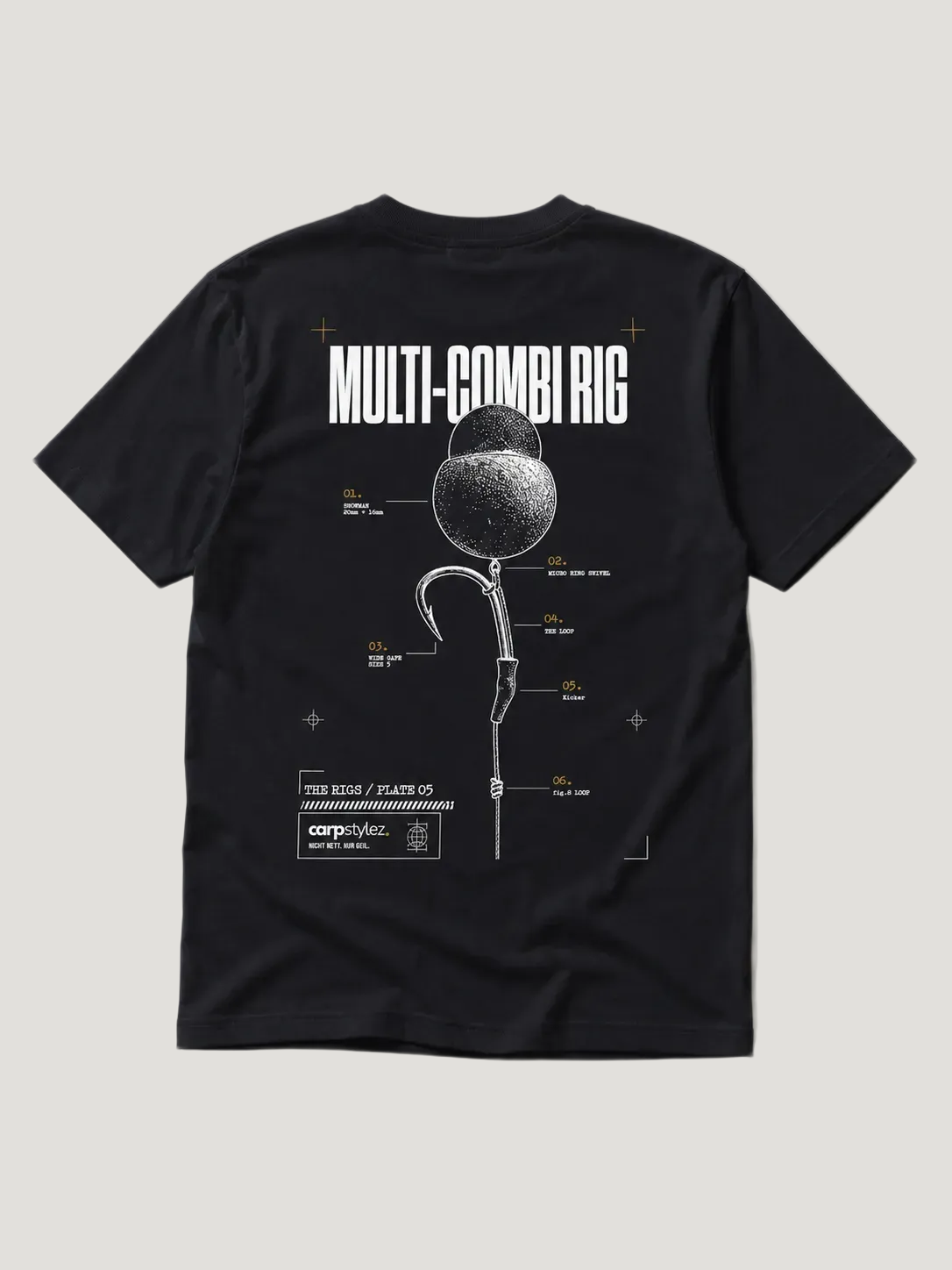 carpstylez THE RIGS Multi-Combi Rig Shirt Black – Backprint, Karpfen-Streetwear _var_black #farbe_black