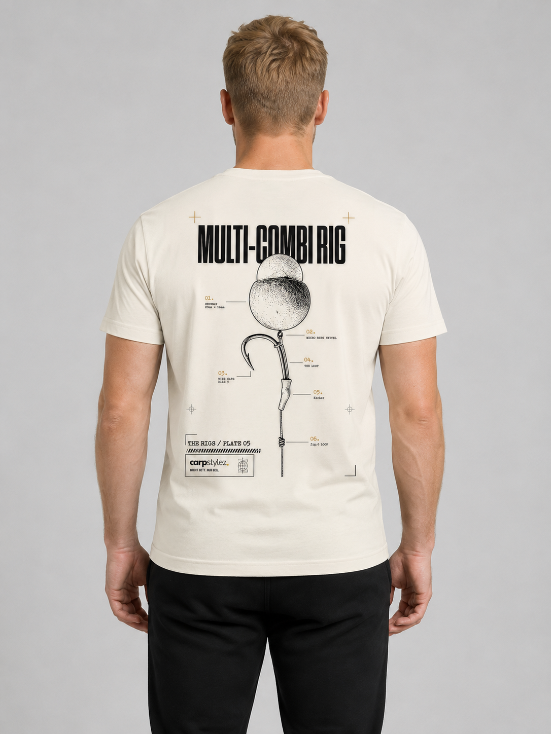 carpstylez THE RIGS Multi-Combi Rig Shirt Ivory – Trageansicht 1, Karpfen-Streetwear _var_ivory