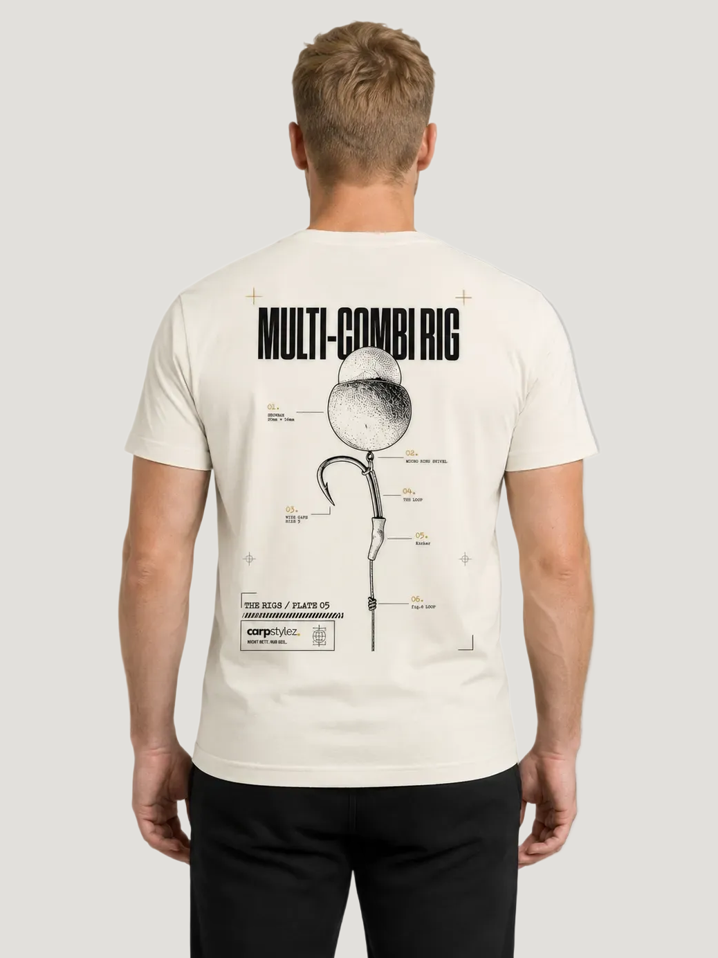 carpstylez THE RIGS Multi-Combi Rig Shirt Ivory – Trageansicht 1, Karpfen-Streetwear _var_ivory #farbe_ivory