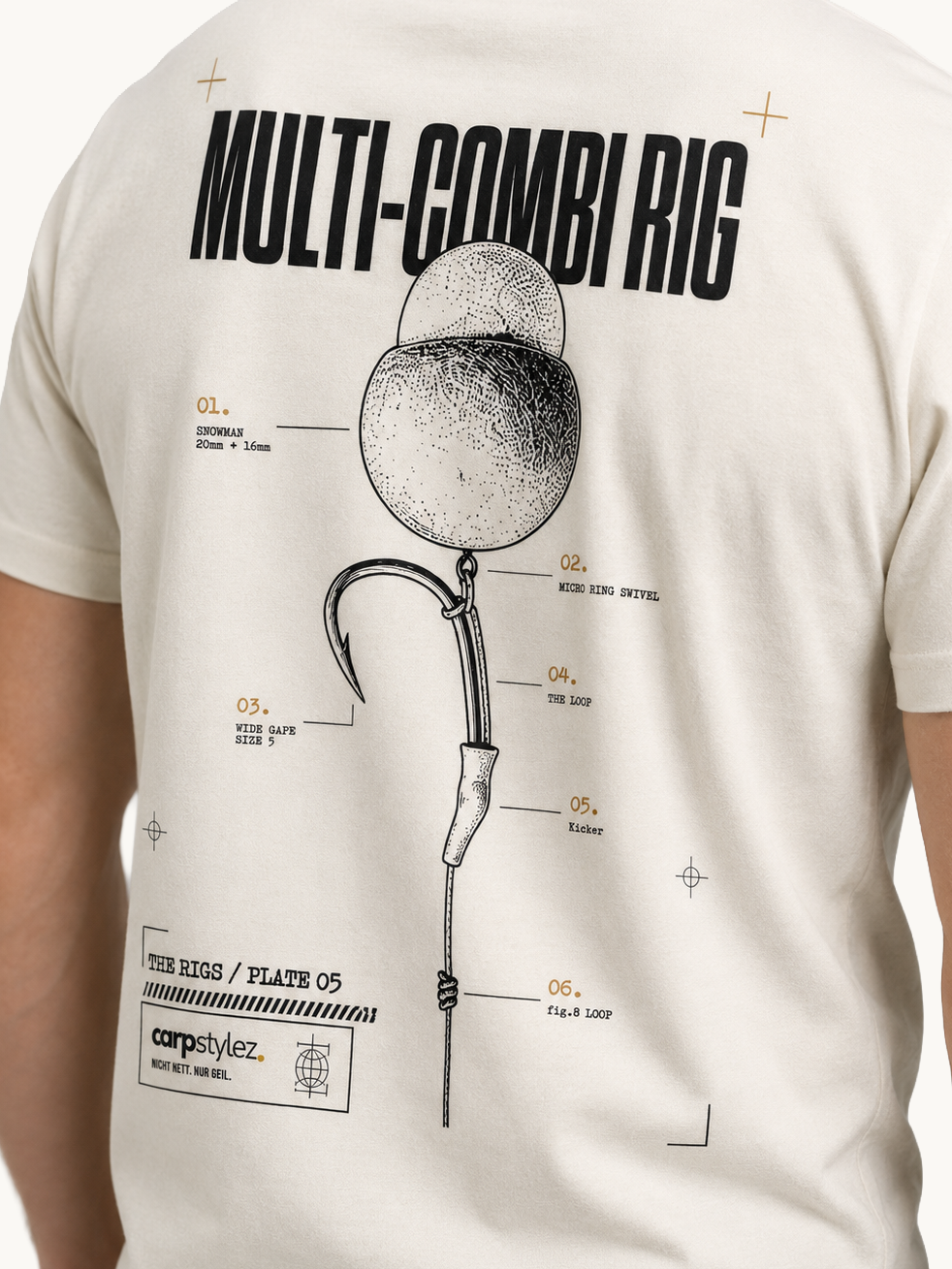 carpstylez THE RIGS Multi-Combi Rig Shirt Ivory – Trageansicht 4, Karpfen-Streetwear _var_ivory #farbe_ivory