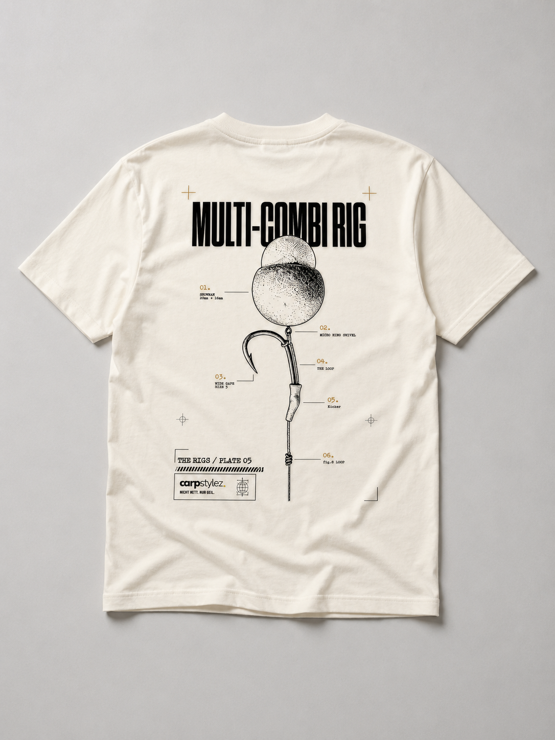 carpstylez THE RIGS Multi-Combi Rig Shirt Ivory – Backprint, Karpfen-Streetwear _var_ivory