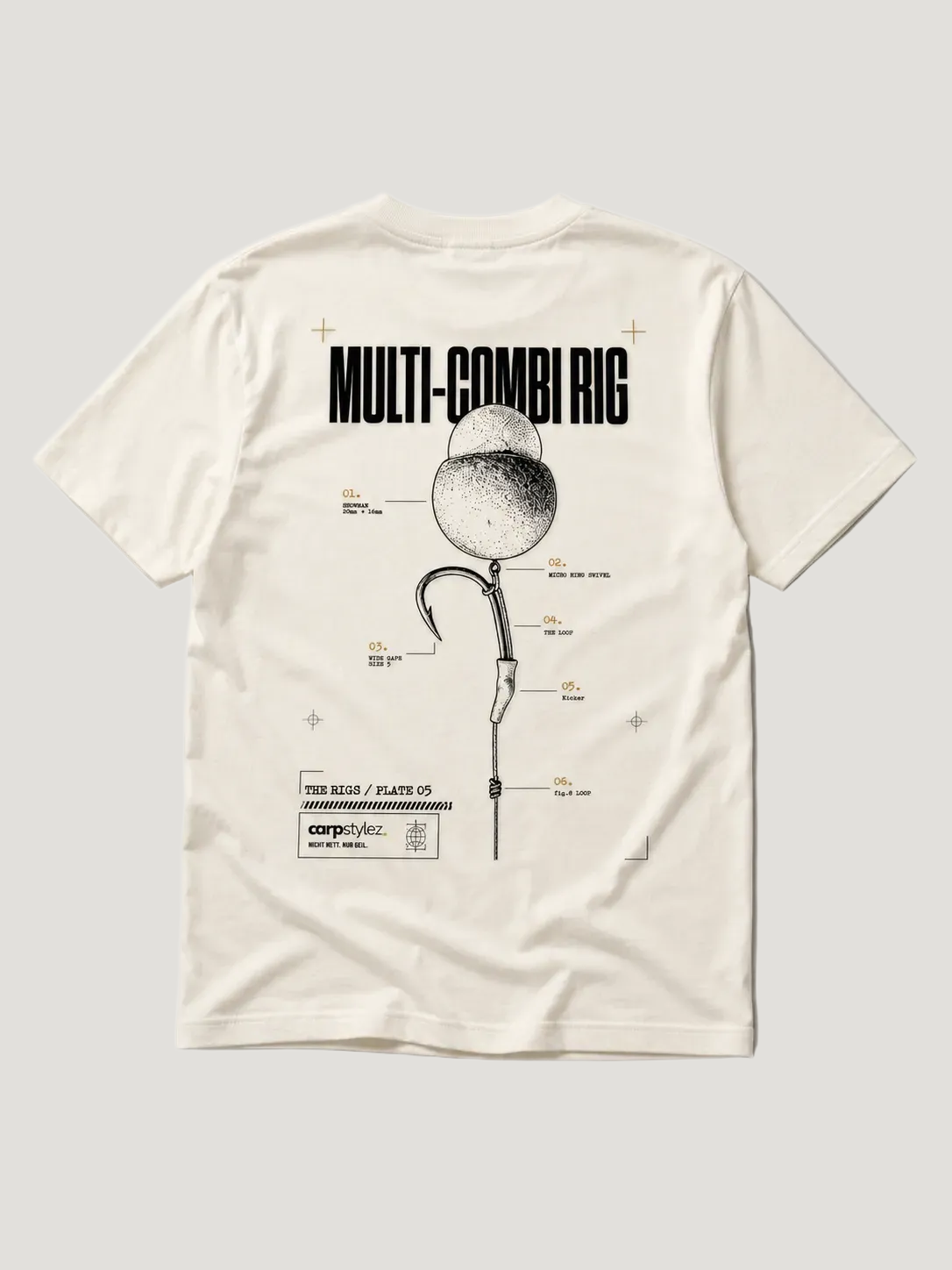 carpstylez THE RIGS Multi-Combi Rig Shirt Ivory – Backprint, Karpfen-Streetwear _var_ivory #farbe_ivory
