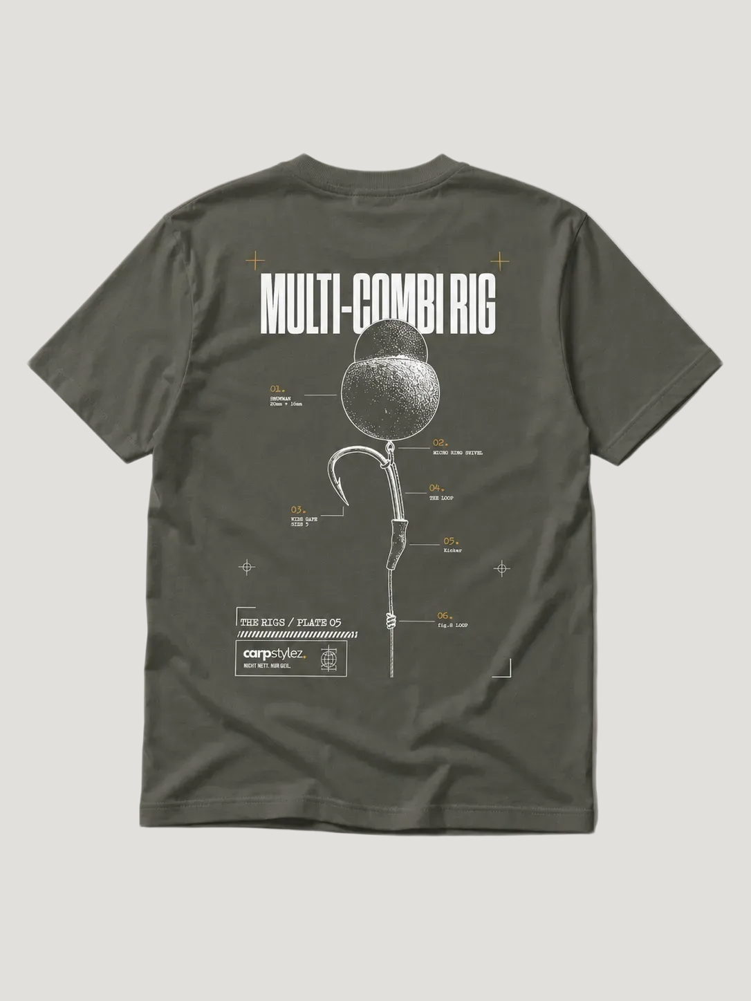 carpstylez THE RIGS Multi-Combi Rig Shirt Organic Khaki – Backprint, Karpfen-Streetwear _var_organic-khaki #farbe_organic khaki