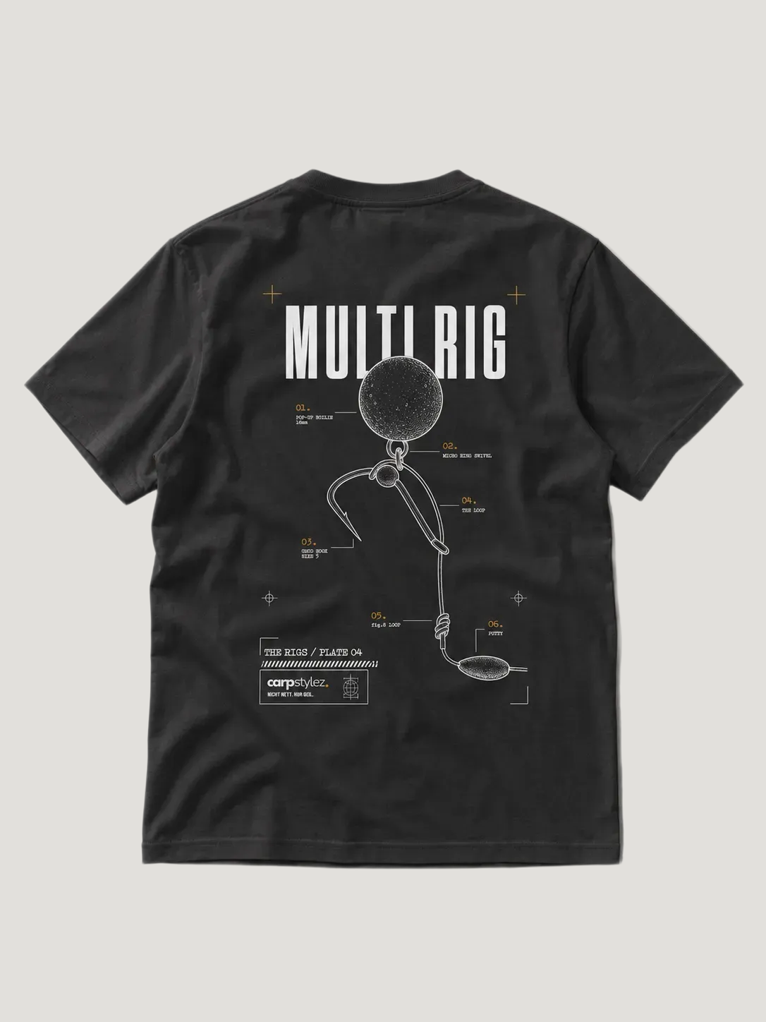 carpstylez THE RIGS Multi Rig Shirt Black – Backprint, Karpfen-Streetwear _var_black #farbe_black