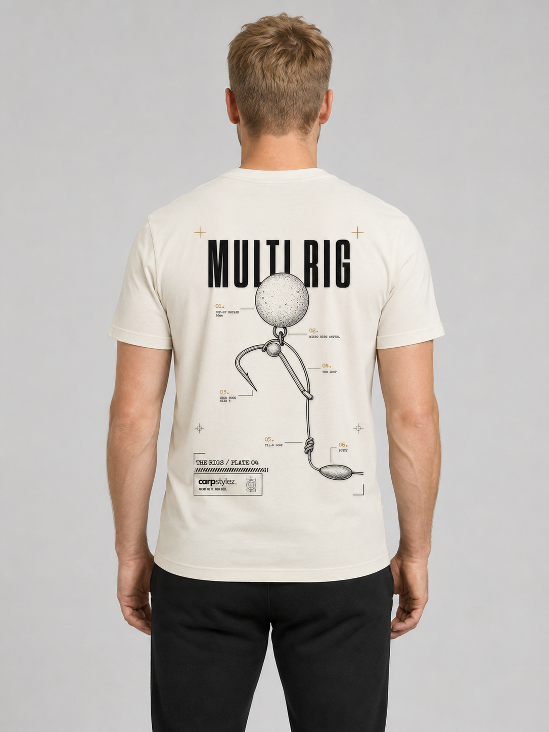 carpstylez THE RIGS Multi Rig Shirt Ivory – Trageansicht 1, Karpfen-Streetwear _var_ivory